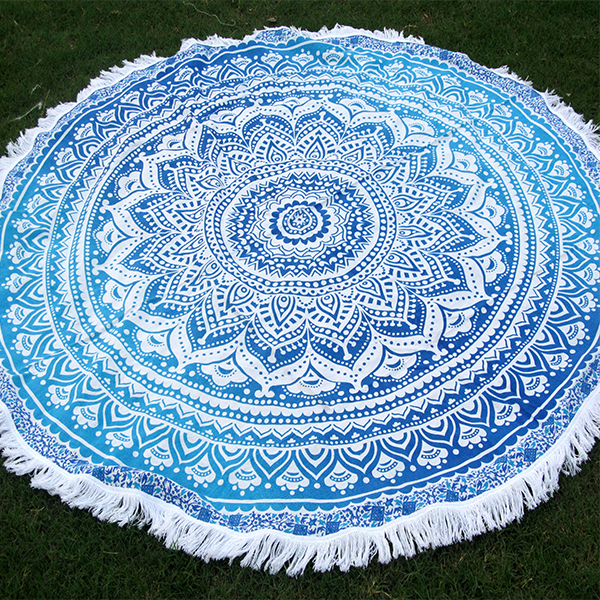 Blue Yoga Mat For Beach Gift And Home Use Round Tapestry Roundie