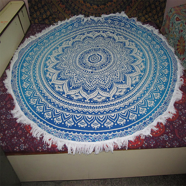 Blue Yoga Mat For Beach Gift And Home Use Round Tapestry Roundie
