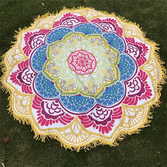 Multi Color Cotton Fabric Yoga Mat Home Textile Beach Towel Round Tapestry Roundie