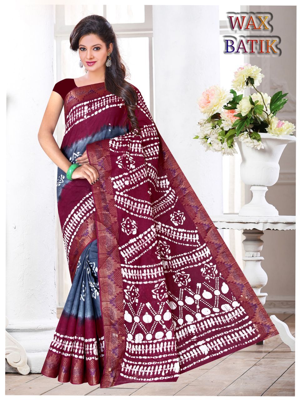 Green Wax Batik Saree Catalog