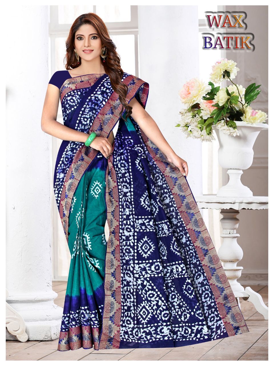 Green Wax Batik Saree Catalog