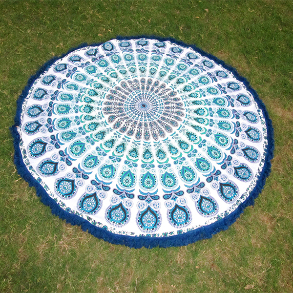 Purple + Multi Color White Base Hippie Roundie Yoga Mat Towel Tapestry