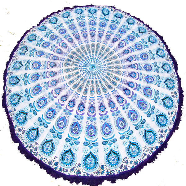 Purple + Multi Color White Base Hippie Roundie Yoga Mat Towel Tapestry