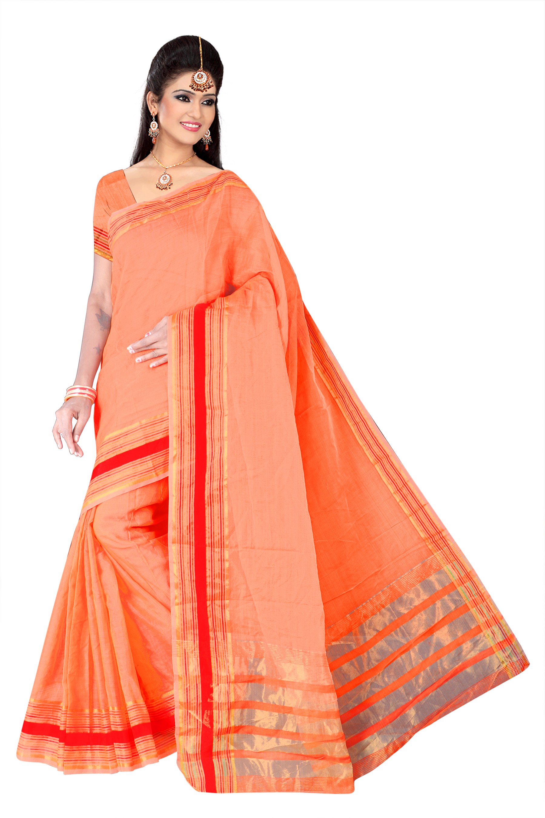 Super Net Saree - Cotton Silk Fabric, Length: 5.5 Mtr, Blouse Length: 0.8 Mtr | Plain Pattern, Lace Closure, Available In Vibrant Colors