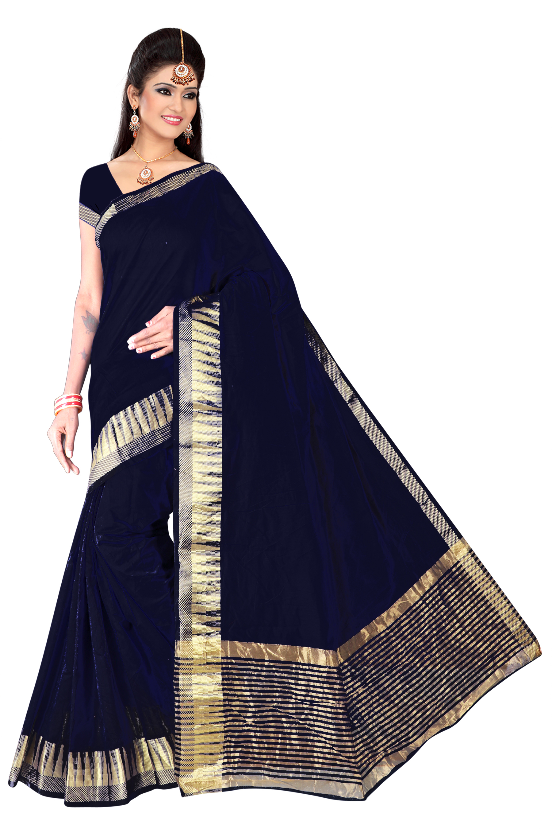 Bollywood Supernet Border Saree - Cotton Silk, Length: 5.5 Mtr, Blouse: 0.8 Mtr | Multicolor, Printed Pattern, Ideal For All Seasons