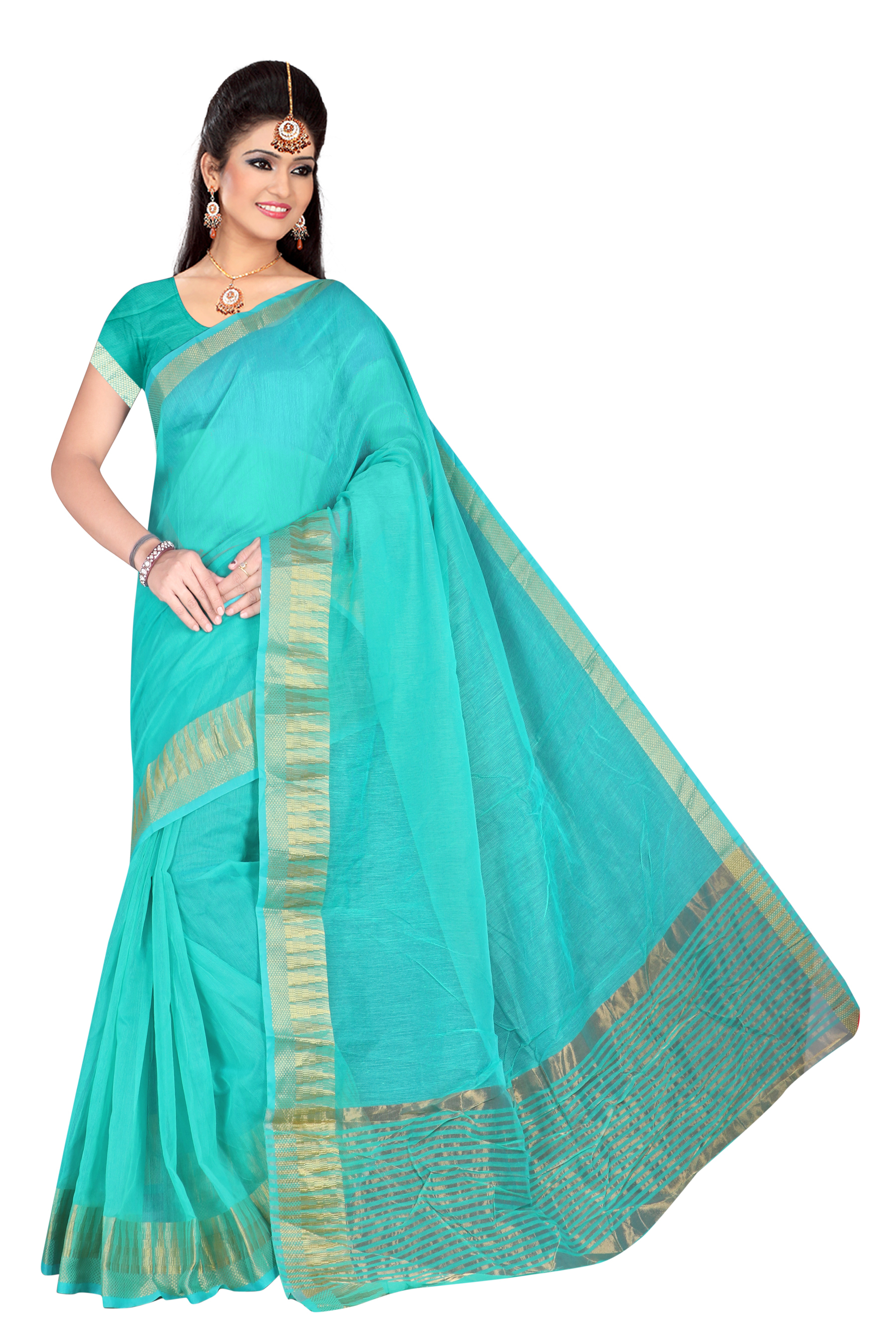 Supernet Plain Lace Border Saree - Cotton Silk, 5.5 Mtr Length, 0.8 Mtr Blouse | Colors: Orange, Pink, Blue, Green, Plain Pattern