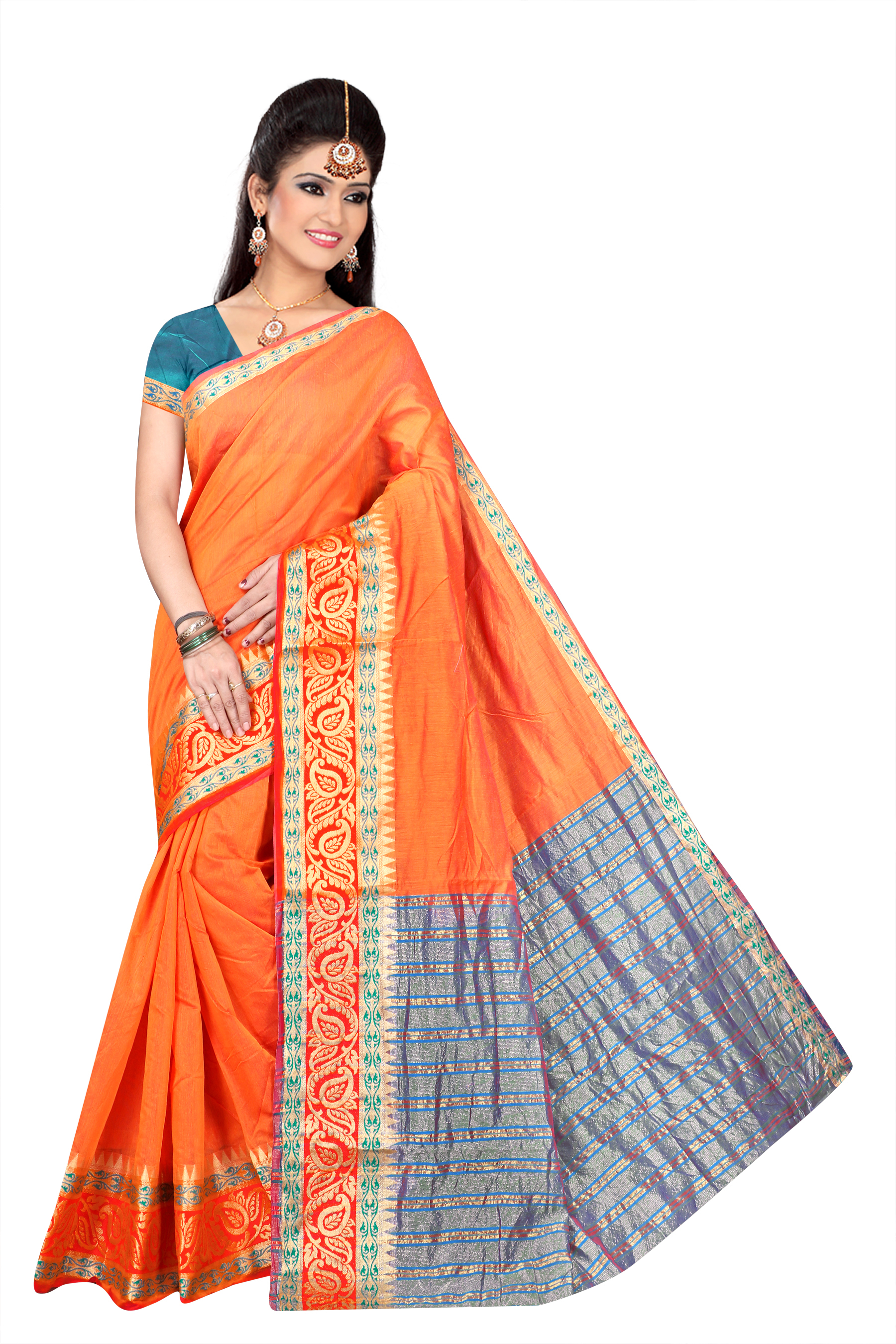 Fancy Pure Cotton Silk Saree - 5.5 Mtr Length, 0.8 Mtr Blouse | Multi-color, Laces Closure, Printed Pattern, Cotton Silk Fabric