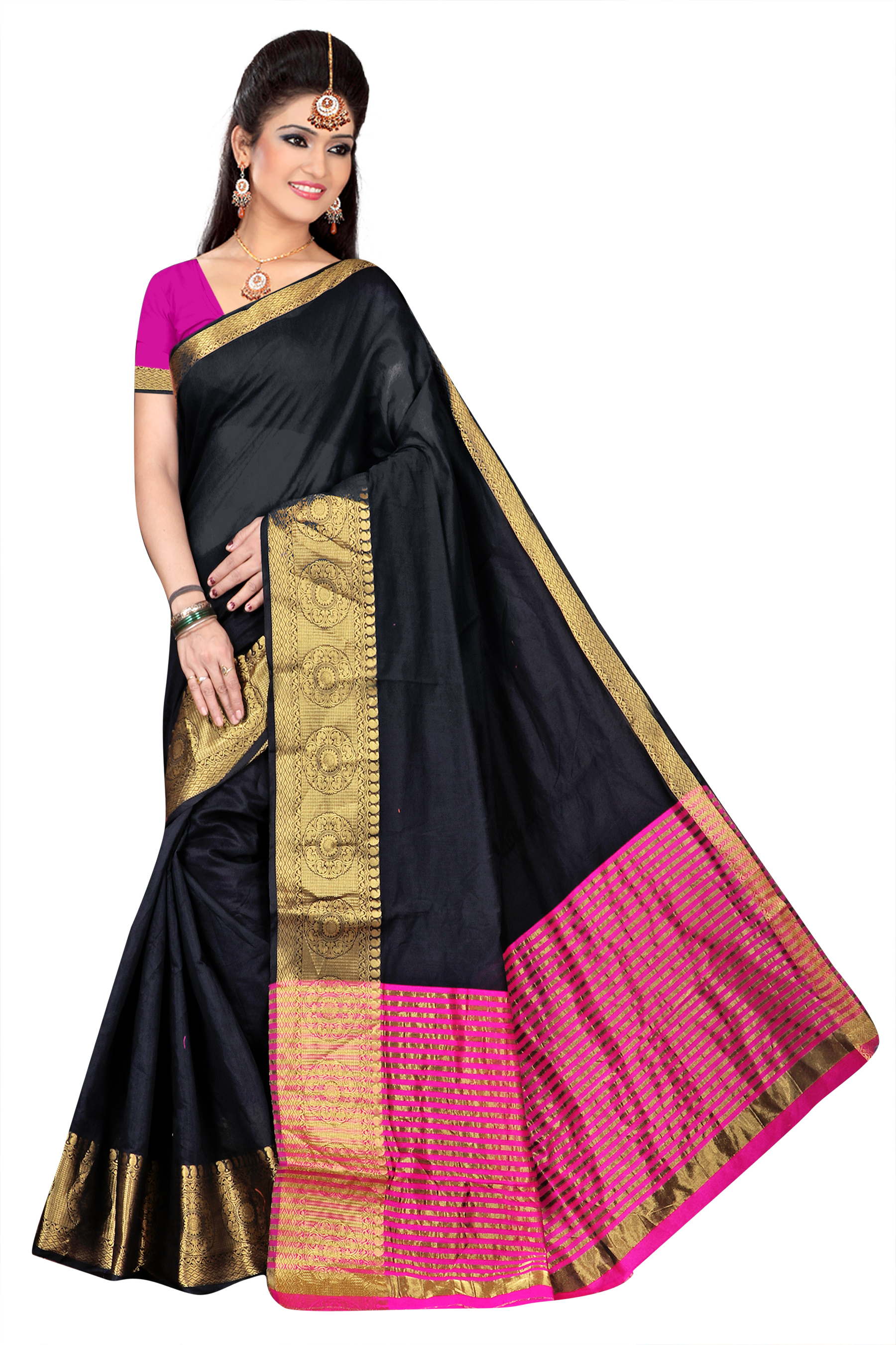 Fancy Pure Cotton Silk Saree - 5.5 Mtr Length, 0.8 Mtr Blouse | Multi-color, Laces Closure, Printed Pattern, Cotton Silk Fabric