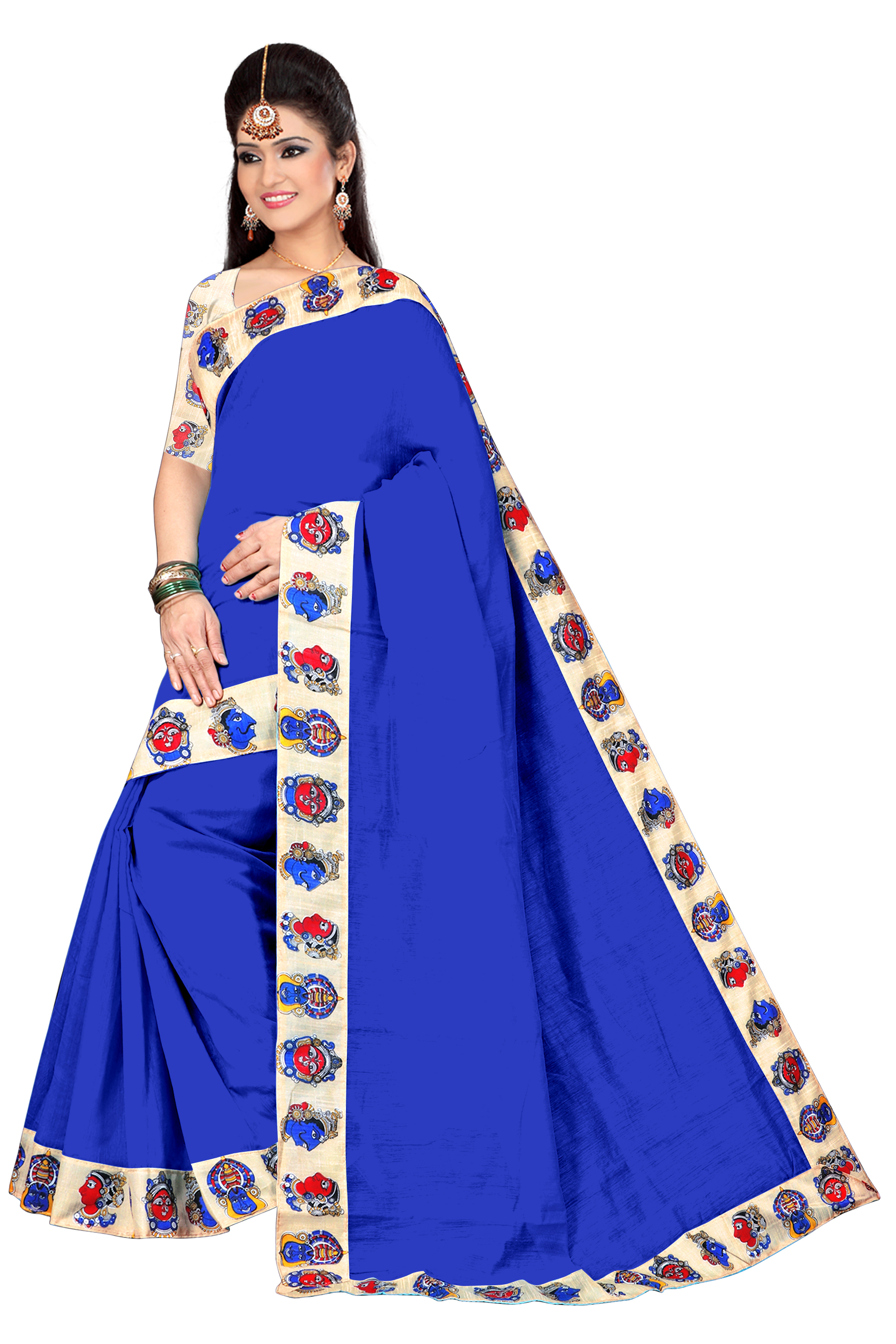 Chanderi Silk Saree - Cotton Silk Fabric, Length: 5.5 Mtr, Blouse Length: 0.8 Mtr | Multi-color, Plain Pattern Design