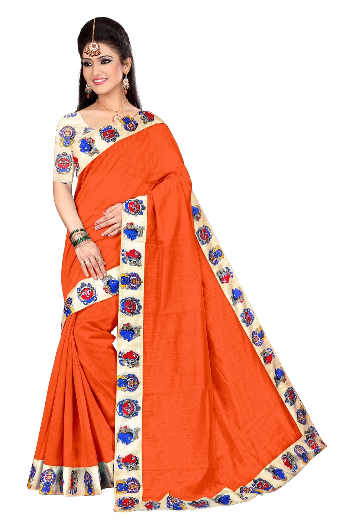 Chanderi Silk Saree - Cotton Silk Fabric, Length: 5.5 Mtr, Blouse Length: 0.8 Mtr | Multi-color, Plain Pattern Design