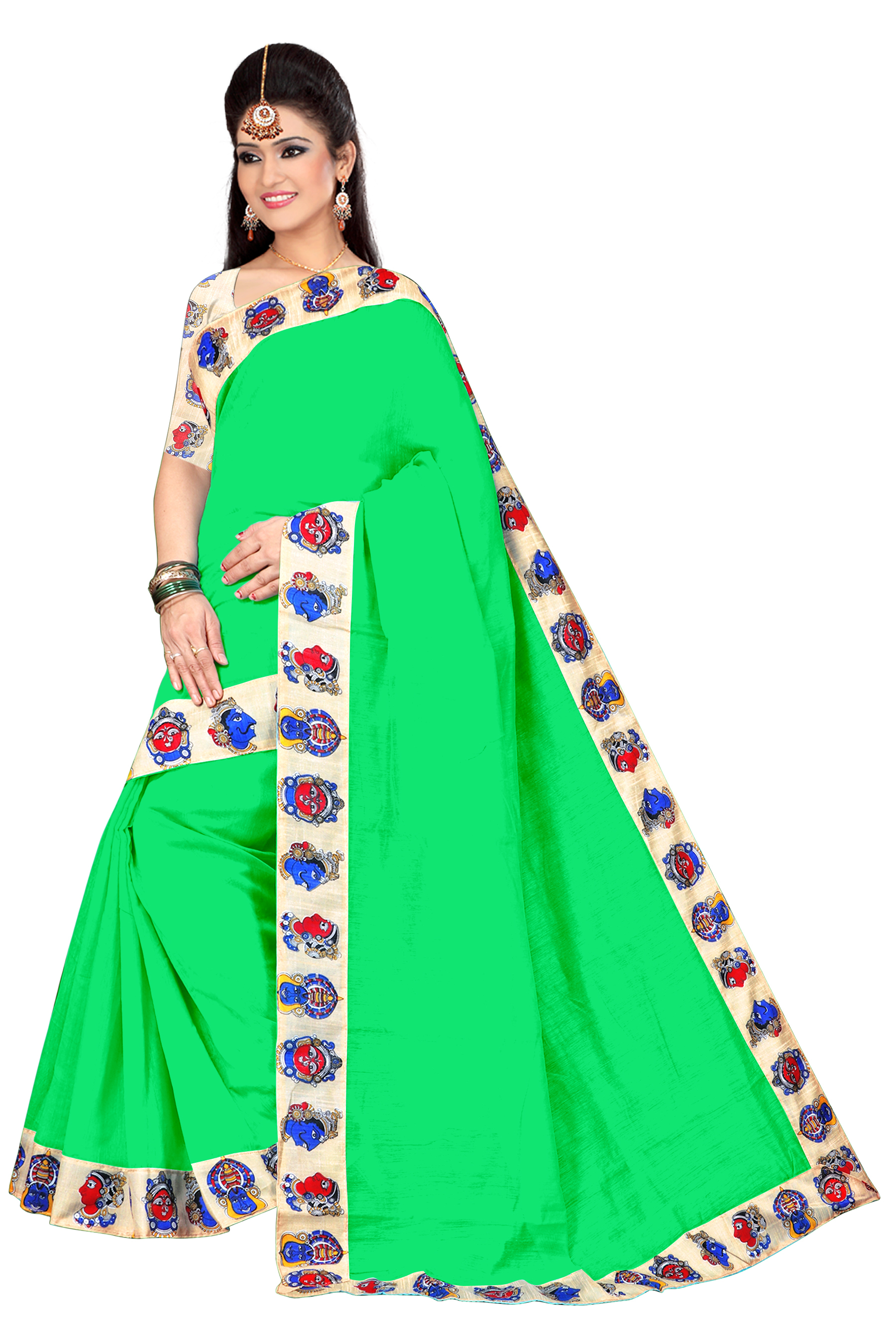Chanderi Silk Saree - Cotton Silk Fabric, Length: 5.5 Mtr, Blouse Length: 0.8 Mtr | Multi-color, Plain Pattern Design