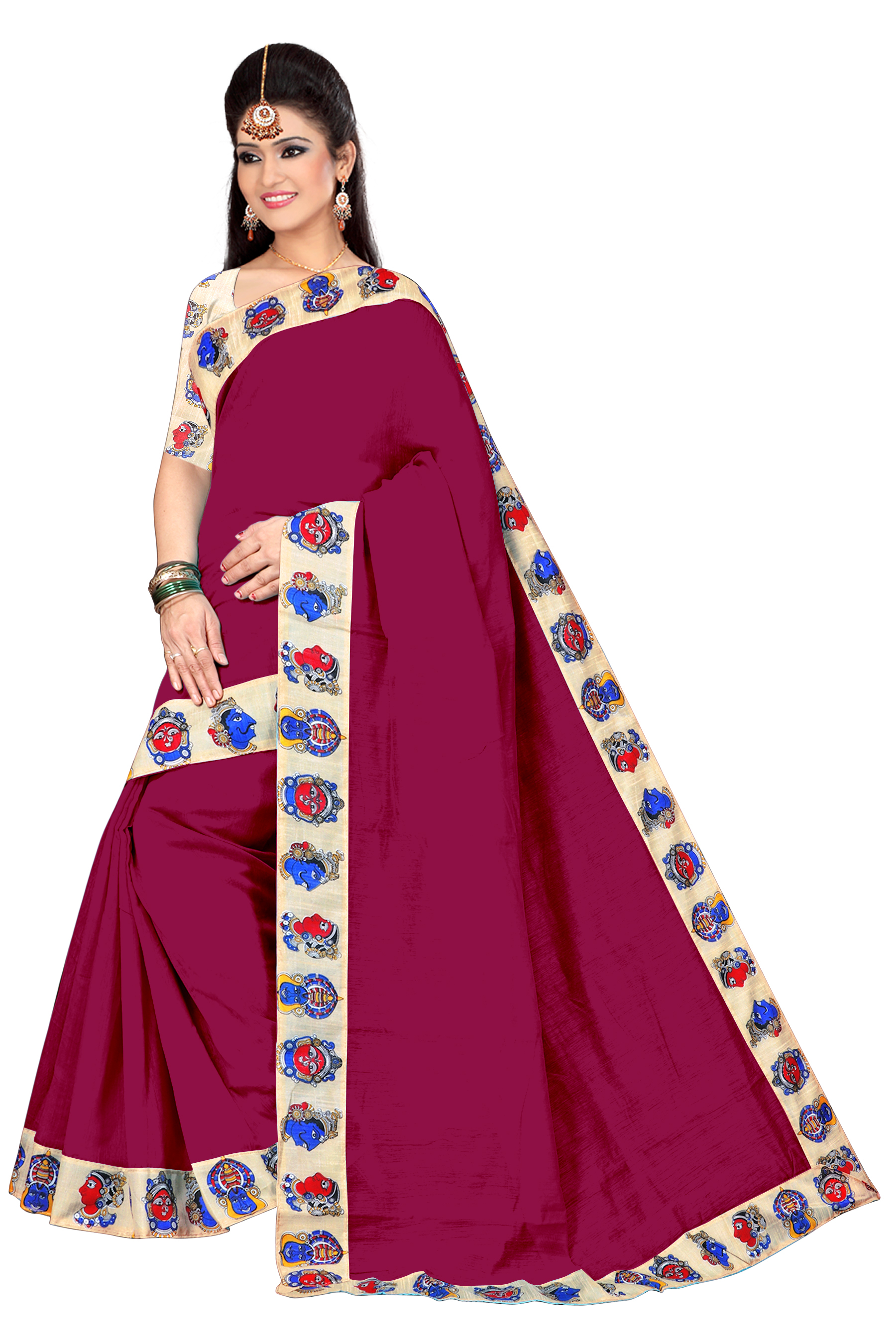 Chanderi Silk Saree - Cotton Silk Fabric, Length: 5.5 Mtr, Blouse Length: 0.8 Mtr | Multi-color, Plain Pattern Design