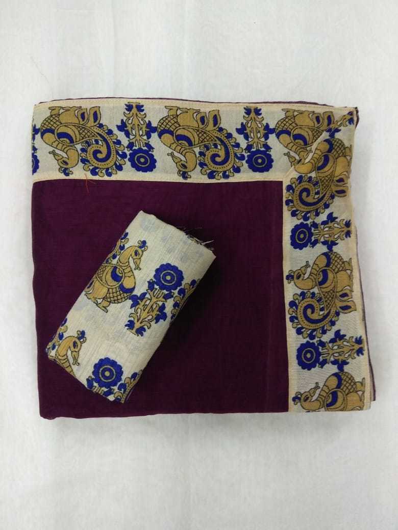 Chanderi Cotton Saree - Cotton Silk, Length: 5.5 Mtr, Blouse Length: 0.8 Mtr | Colors: Red, Blue, Green, Yellow, Pink, Plain Pattern, Lace Closure