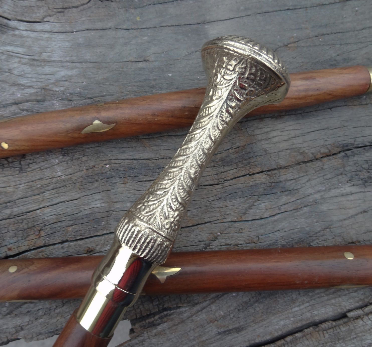 Antique Brass Handle Designer Canes~antique Wooden Walking Stick Vintage Nautica