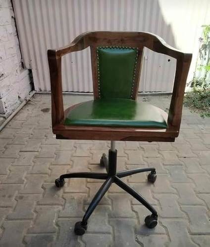 Wooden Office Chair - Wood & Leather, 36x36x48 inches, Brown Color, Swivel Base - Ideal for Office Seating & Executive Use, 1 Year Warranty