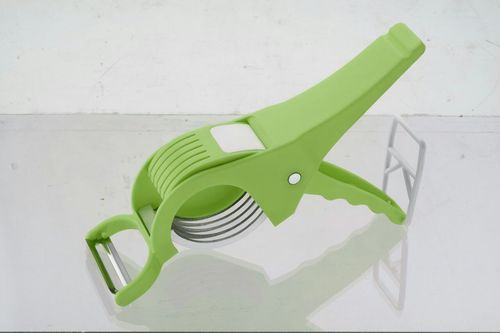 2 in One Veg Cutter - Stainless Steel Blade, 8 Inch Length, Green Plastic | Multi Cutter & Peeler for Chili, Lady Finger, Radish, Carrot