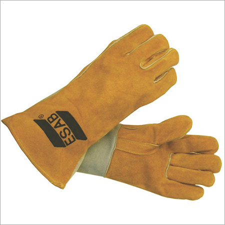 Welding Gloves - Leather Flock Lined, Free Size 14", Yellow and Grey | Abrasion Resistant, Heat Resistance, CE Certified, 100 Pairs Pack