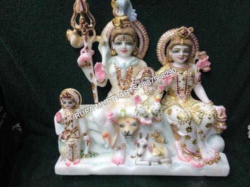 Shiva Family Carved Stone Marble Statue