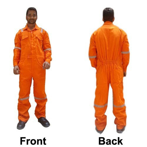Mens Boiler Suit - Terry Cotton, All Sizes Available, Orange Color | Chemical and Fire Protection, Reflective Tape, Customizable Design