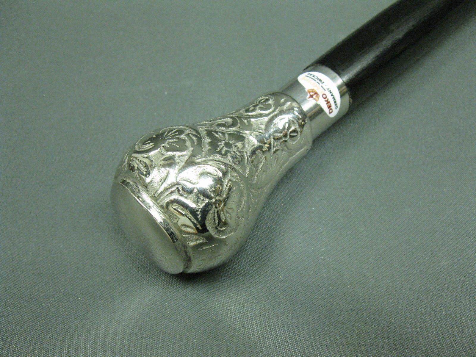 Chrome Brass Handle Black Wooden Walking Cane Men's Stick Designer Vintage Style