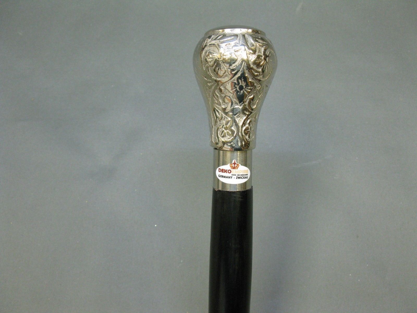 Chrome Brass Handle Black Wooden Walking Cane Men's Stick Designer Vintage Style