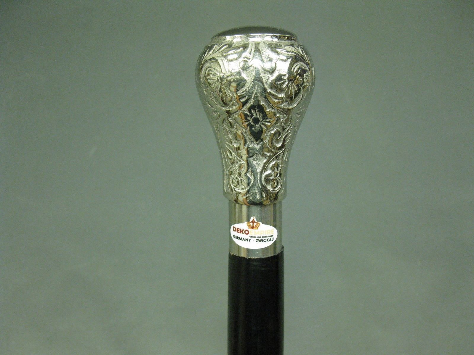 Chrome Brass Handle Black Wooden Walking Cane Men's Stick Designer Vintage Style