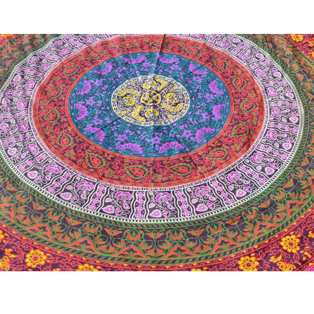 Multi Color Guru Mandala Indian 100% Cotton Floral Print With Tassels Hippy Roundie
