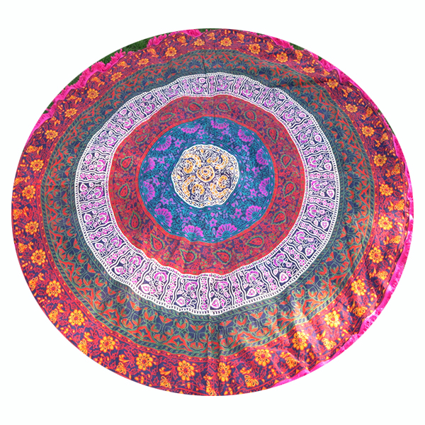 Multi Color Guru Mandala Indian 100% Cotton Floral Print With Tassels Hippy Roundie