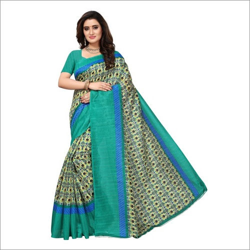 Green Printed Bhagalpuri Silk Saree