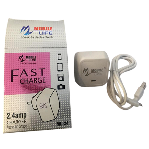 2.4 AMP Fast Charging Mobile Charger - Plastic Body , Lightweight Design, Easy to Carry for Travel, Color Display for Enhanced Charging Experience