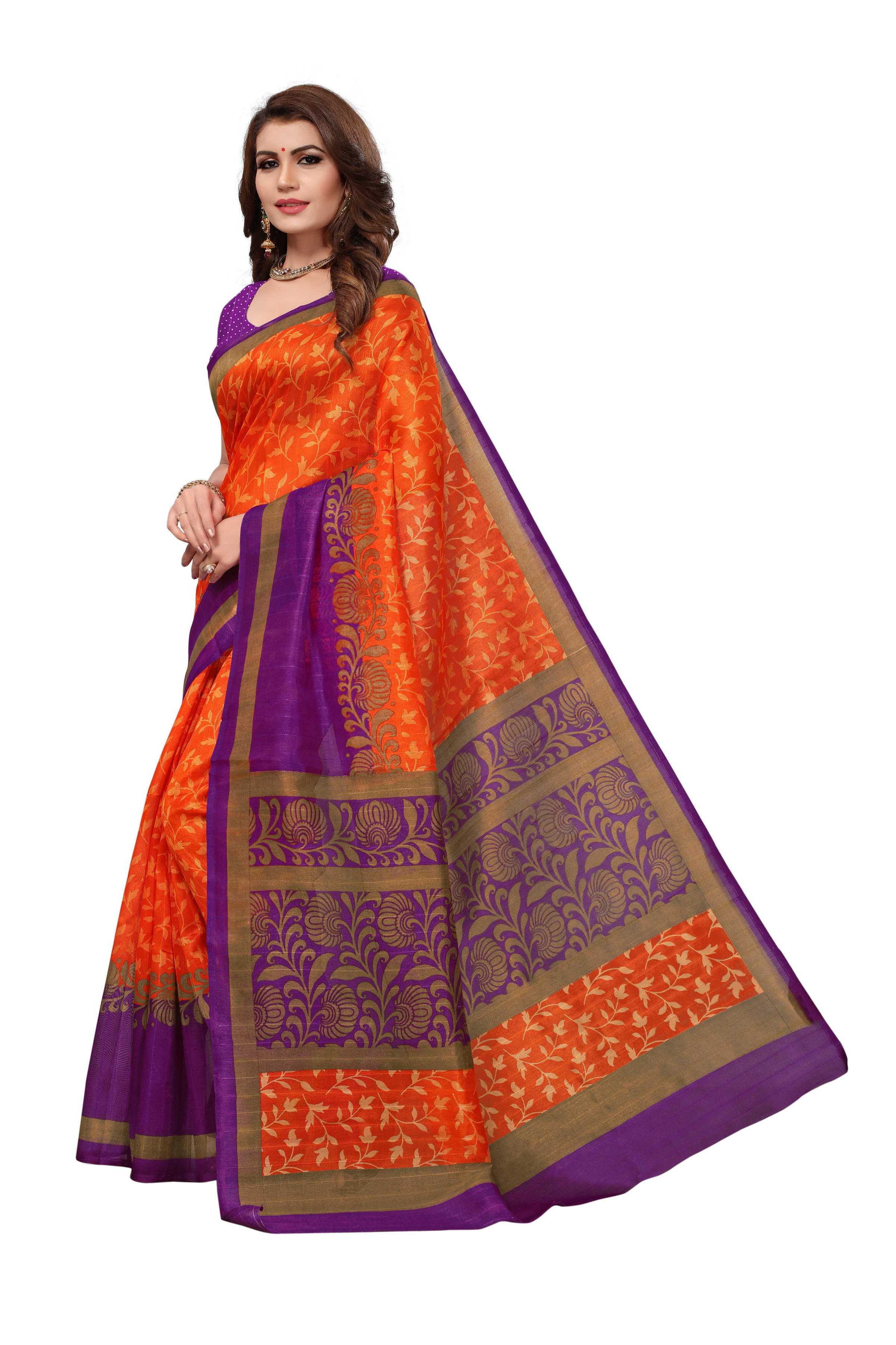 Designer Bhagalpuri Silk Saree - 5.5 Mtr Length 0.8 Mtr Blouse | Multi-color Art Silk Material Printed Pattern Unique Designs