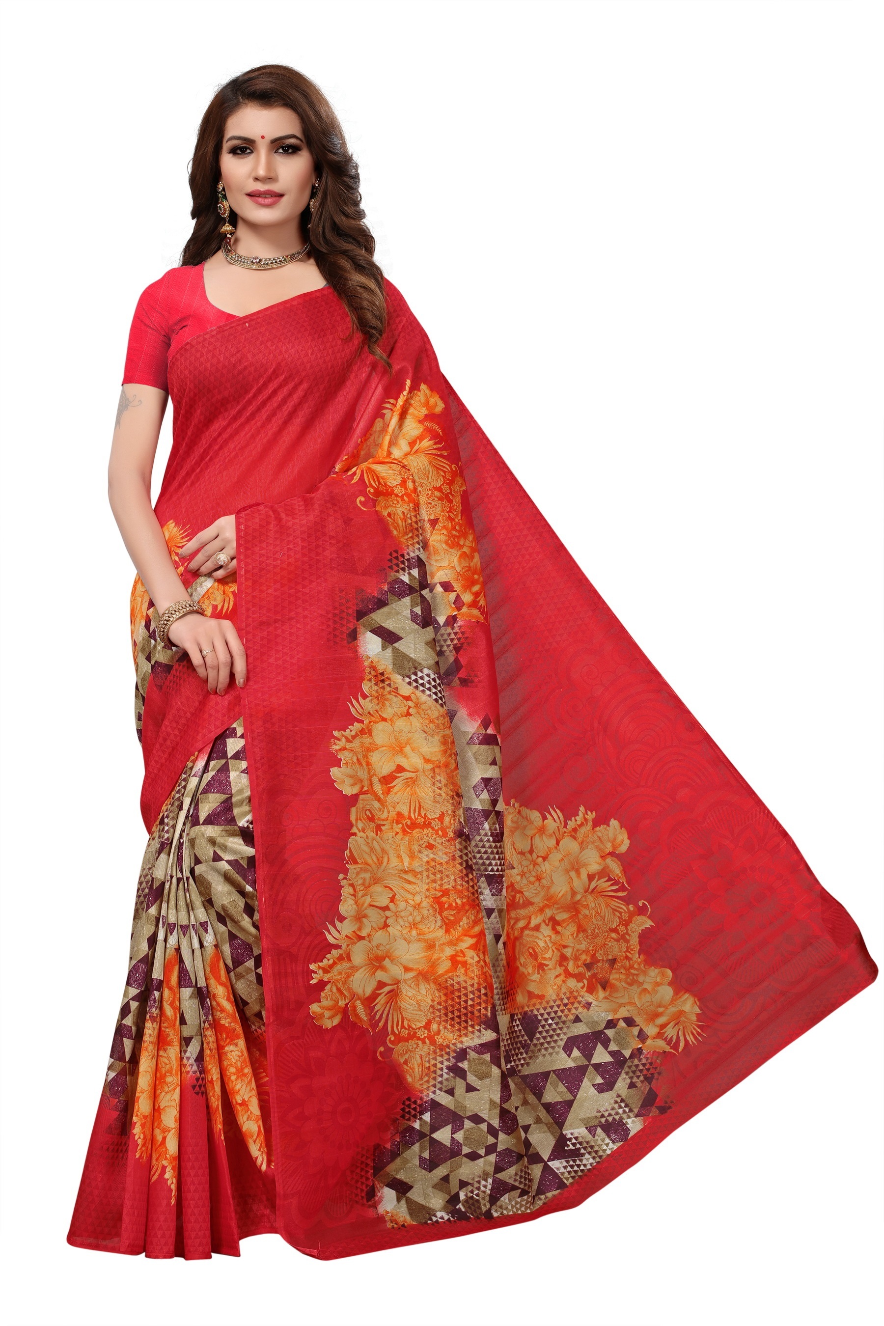 Designer Bhagalpuri Silk Saree - 5.5 Mtr Length 0.8 Mtr Blouse | Multi-color Art Silk Material Printed Pattern Unique Designs