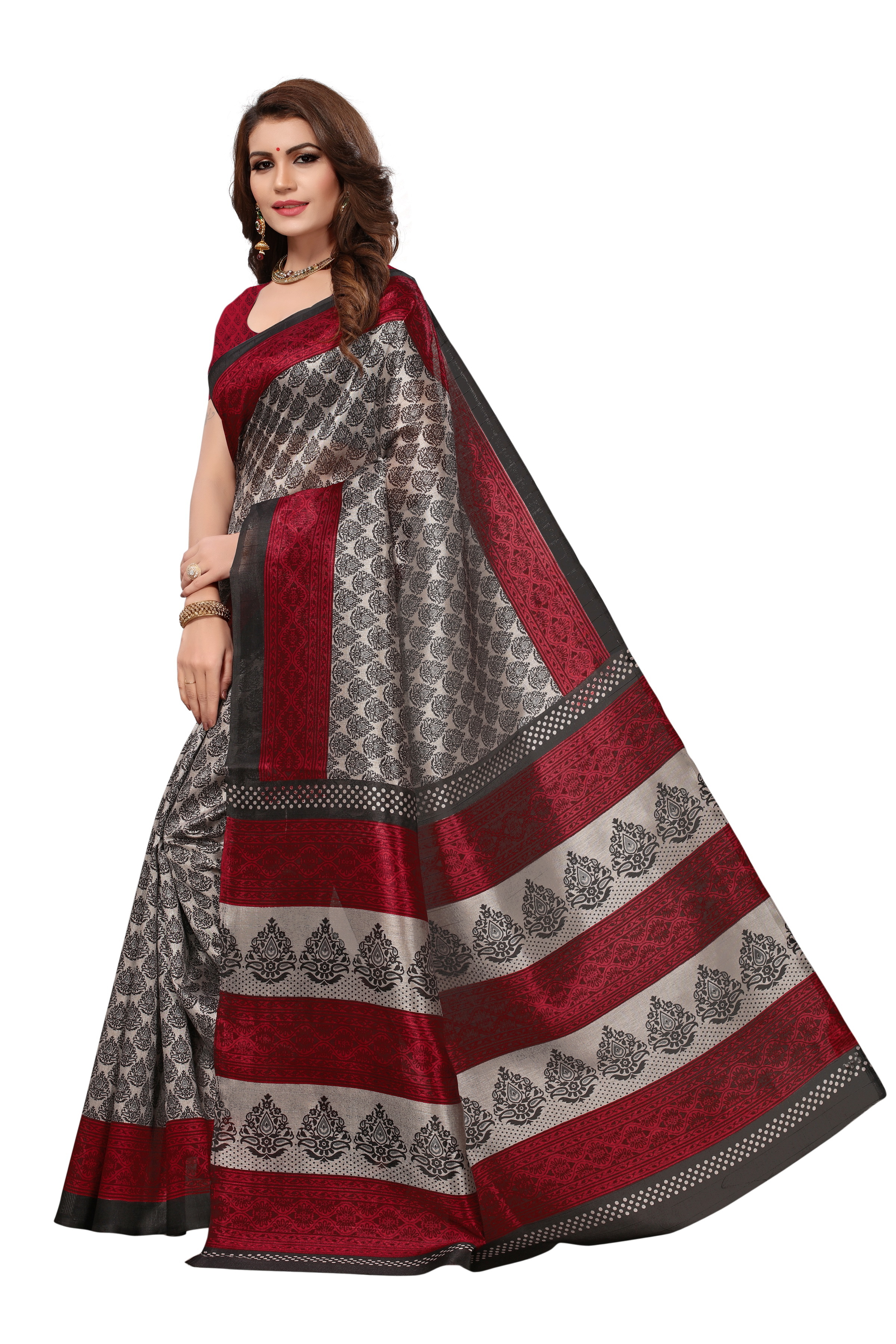 Designer Bhagalpuri Silk Saree - 5.5 Mtr Length 0.8 Mtr Blouse | Multi-color Art Silk Material Printed Pattern Unique Designs