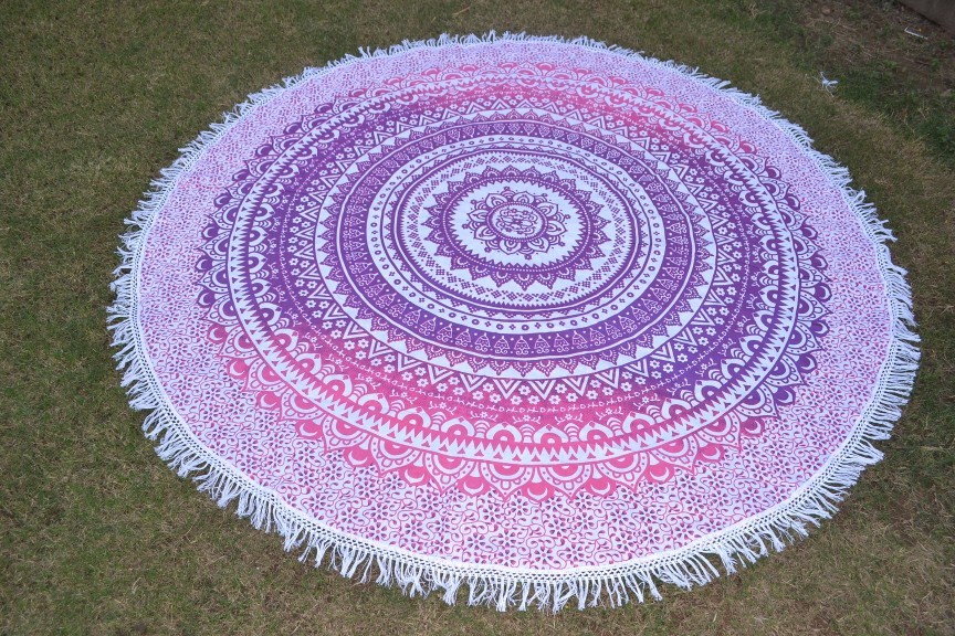 Pink Bohemian Dual Color Hippie Indian Ombre Mandala Handmade Roundie