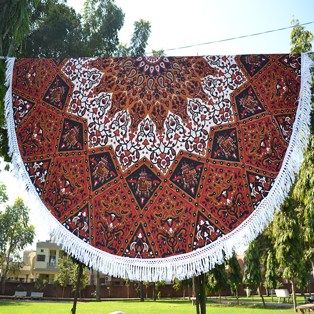 Home Textile - 72 Inches Round Brown Cotton Star Mandala Mat | Quick Drying, Washable, Versatile Usage For Beach, Bedroom, And Outdoor Decor