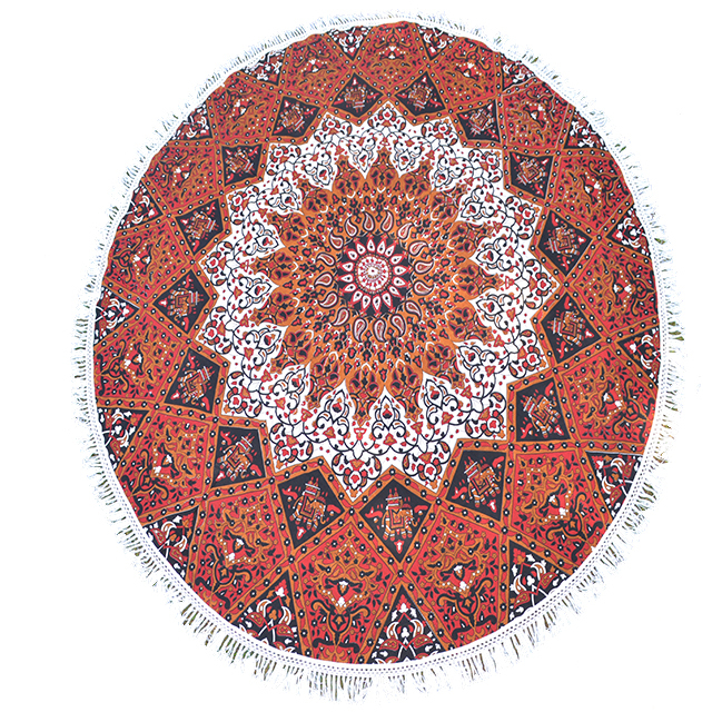 Home Textile - 72 Inches Round Brown Cotton Star Mandala Mat | Quick Drying, Washable, Versatile Usage For Beach, Bedroom, And Outdoor Decor