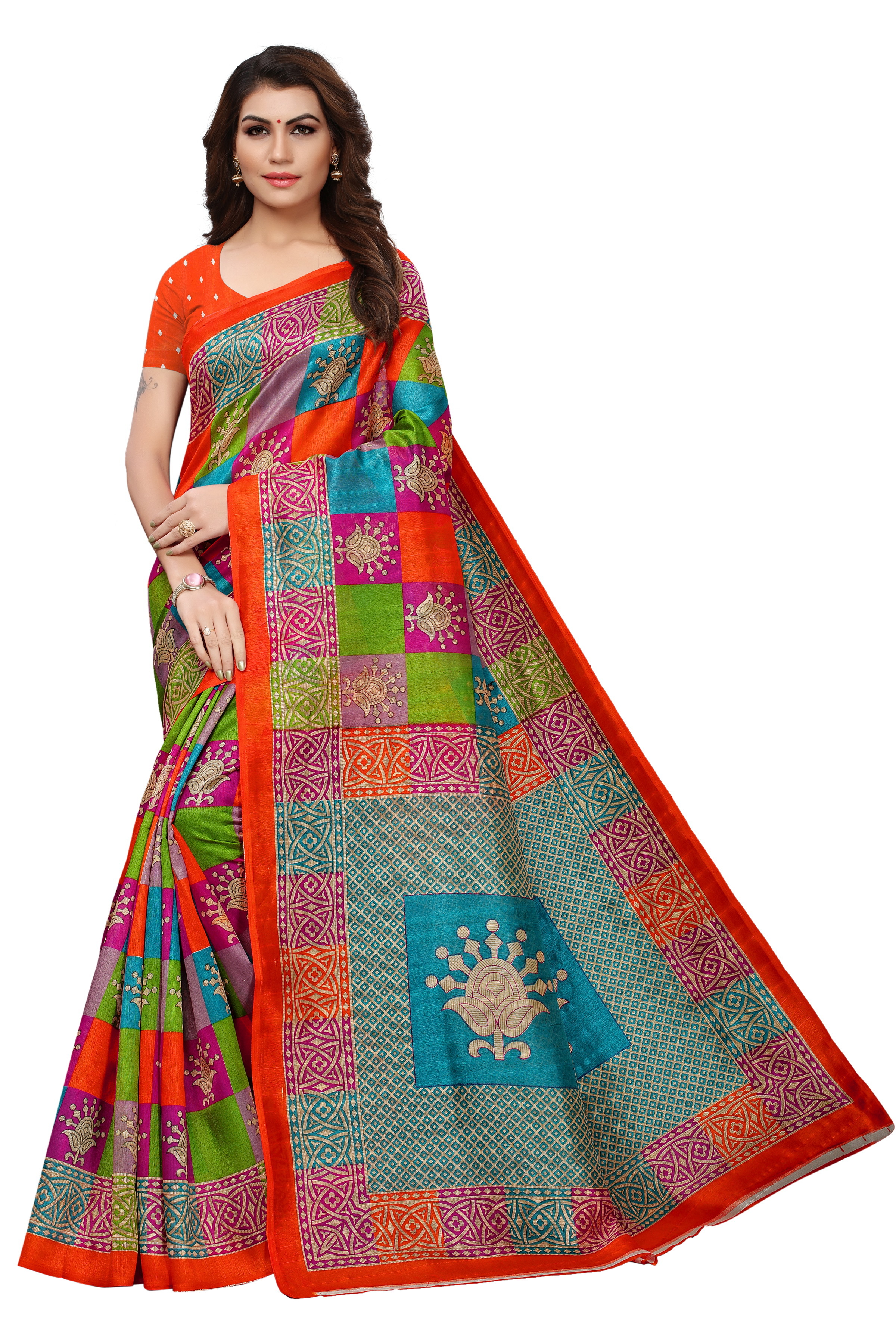 Fancy Mysore Silk Saree - Mysore Silk, Length: 5.5 Mtr, Blouse Length: 0.8 Mtr | Multi-color, Art Silk, Printed Pattern