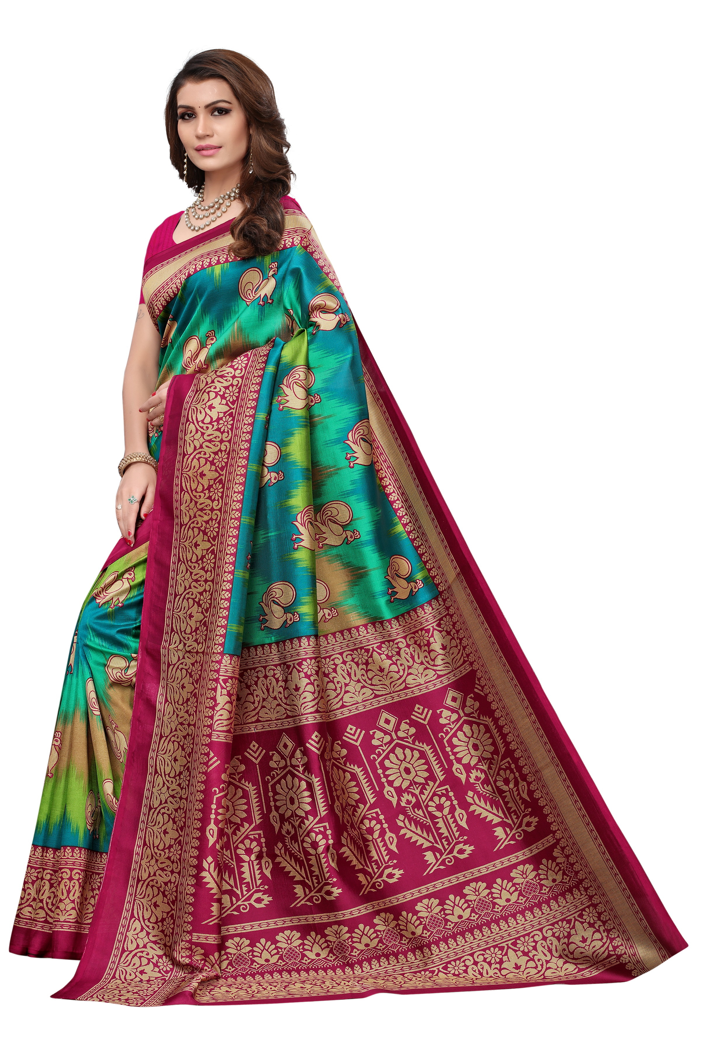 Fancy Mysore Silk Saree - Mysore Silk, Length: 5.5 Mtr, Blouse Length: 0.8 Mtr | Multi-color, Art Silk, Printed Pattern