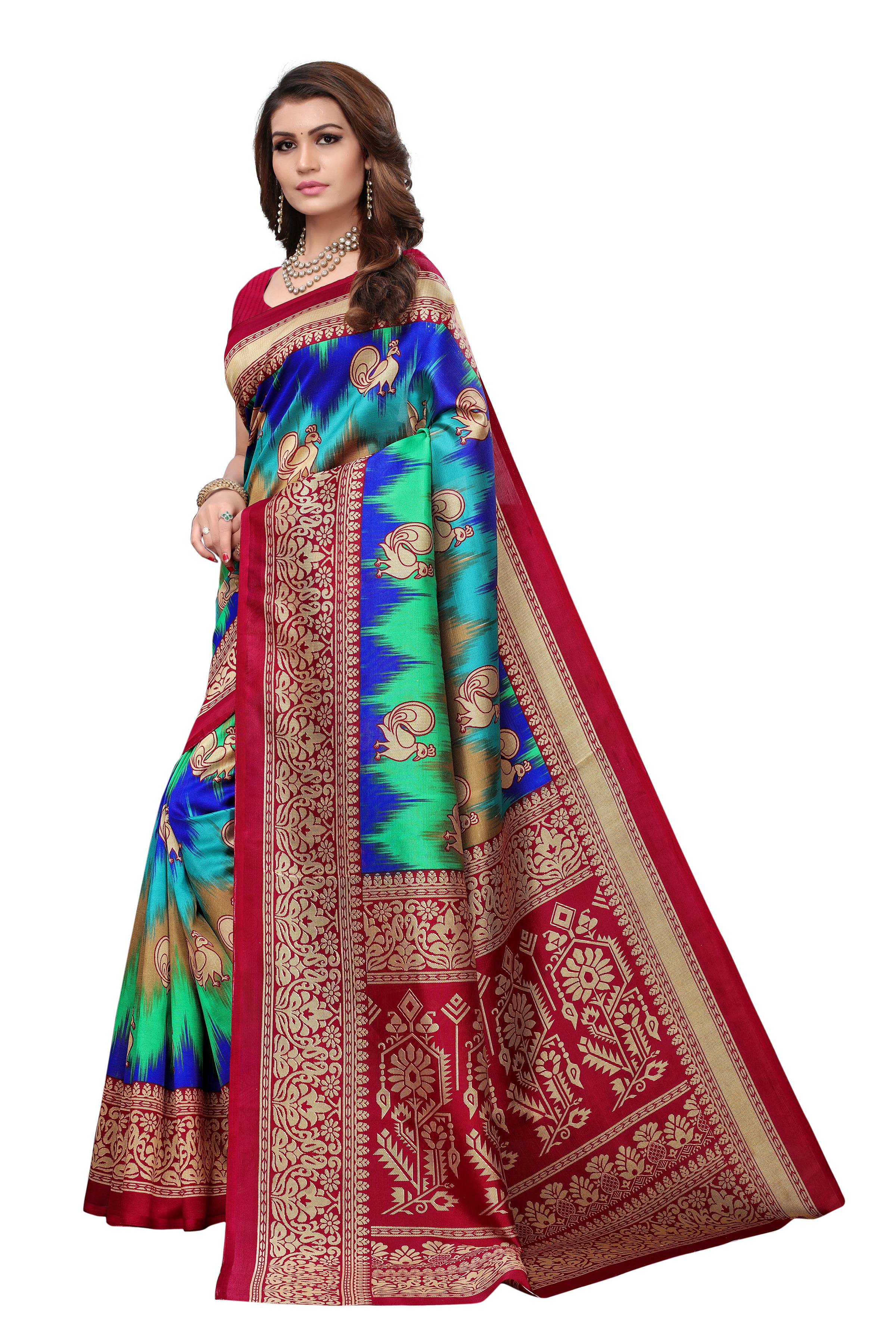 Fancy Mysore Silk Saree - Mysore Silk, Length: 5.5 Mtr, Blouse Length: 0.8 Mtr | Multi-color, Art Silk, Printed Pattern
