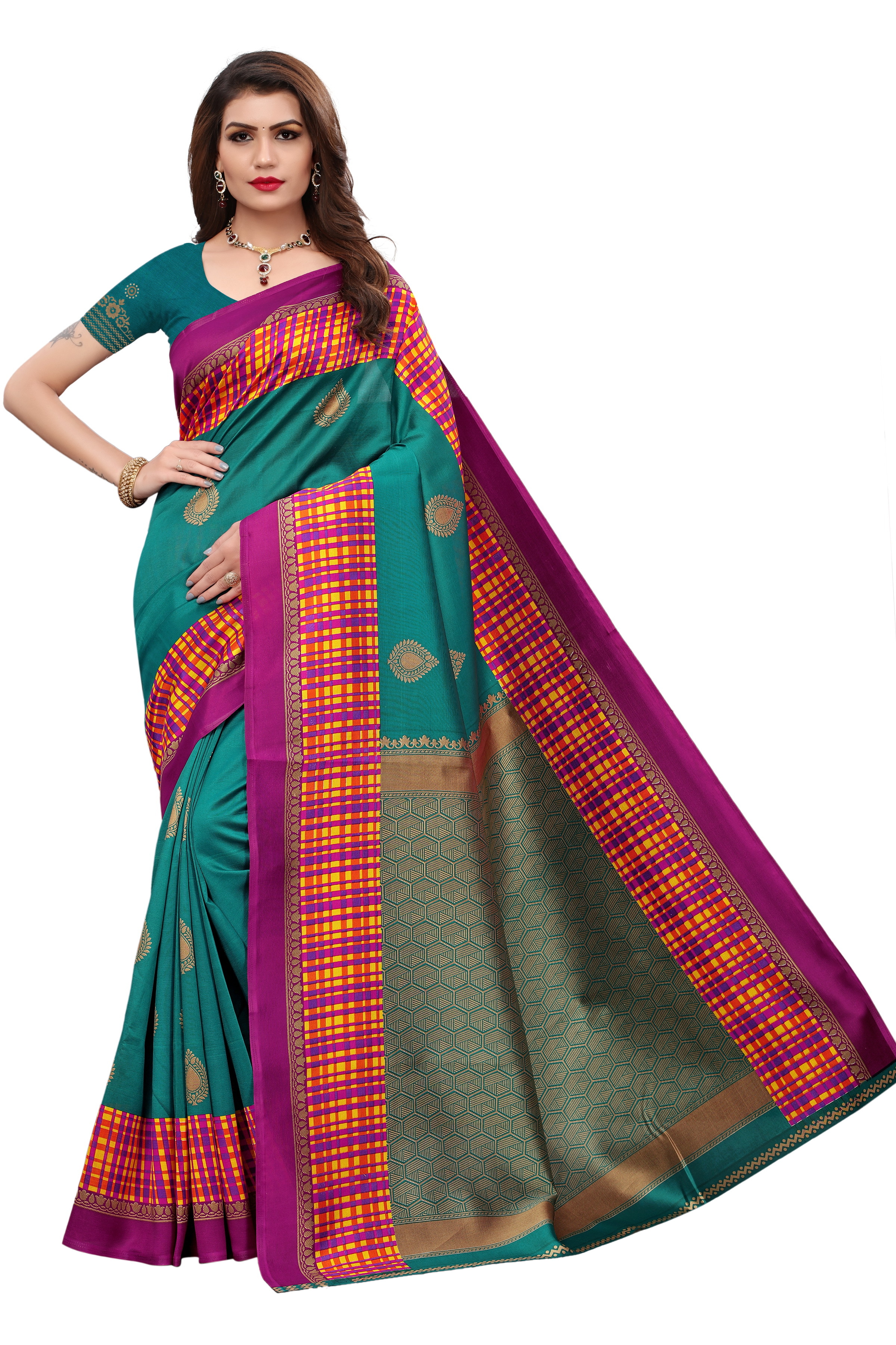 Printed Mysore Silk Saree - Fabric: Silk, Length: 5.5 Mtr, Blouse Length: 0.8 Mtr | Multi-color, Art Silk, Printed Pattern