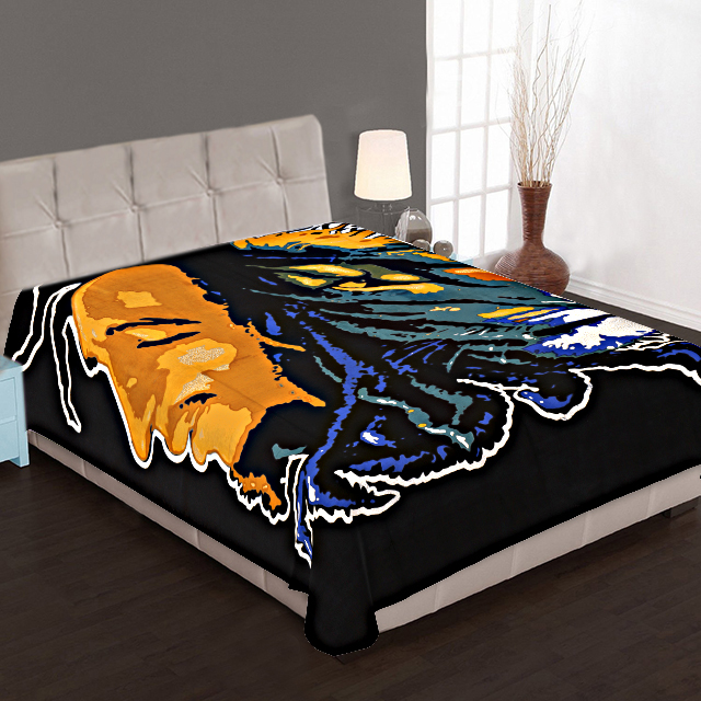 Golden + Black Boho Screen Cotton Bohemian Bob Marley Printed Wall Decor Tapestry