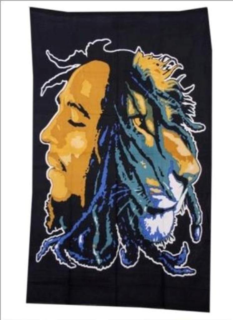 Golden + Black Boho Screen Cotton Bohemian Bob Marley Printed Wall Decor Tapestry