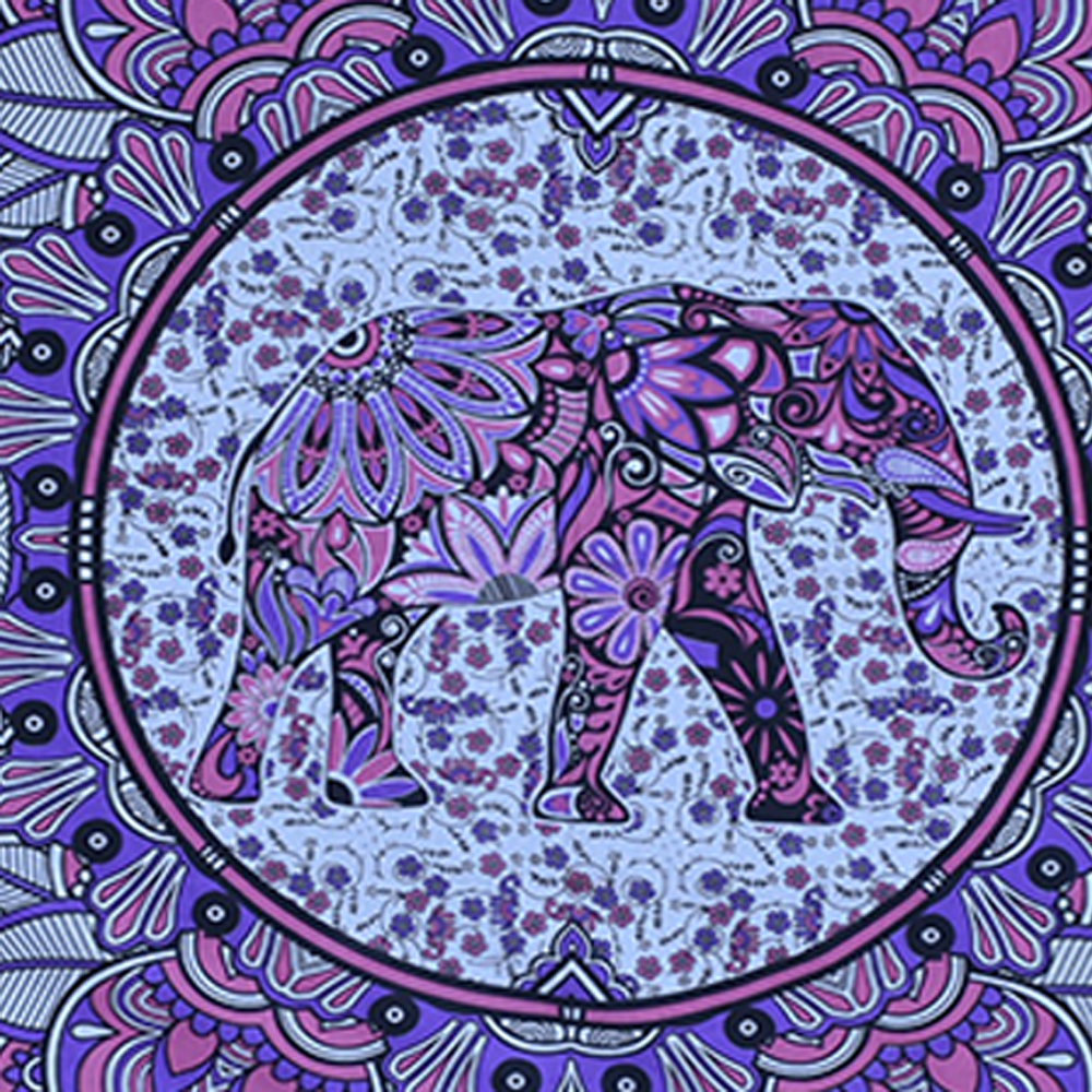 Purple + Pink Elephant Mandala Cotton Fabric Printed Wall Hangings Tapestry