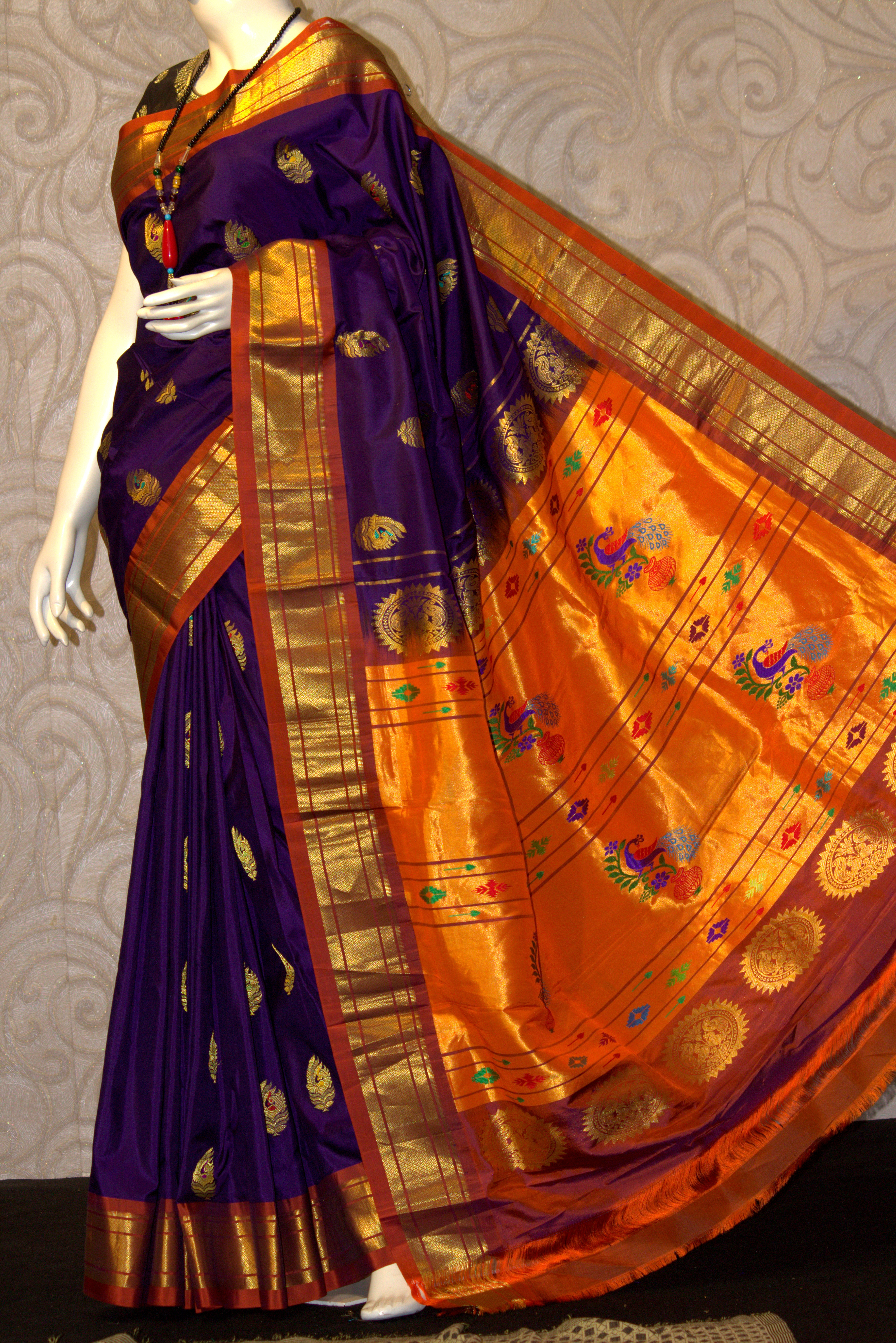 Royal Blue And Orange Banarsi Paithani