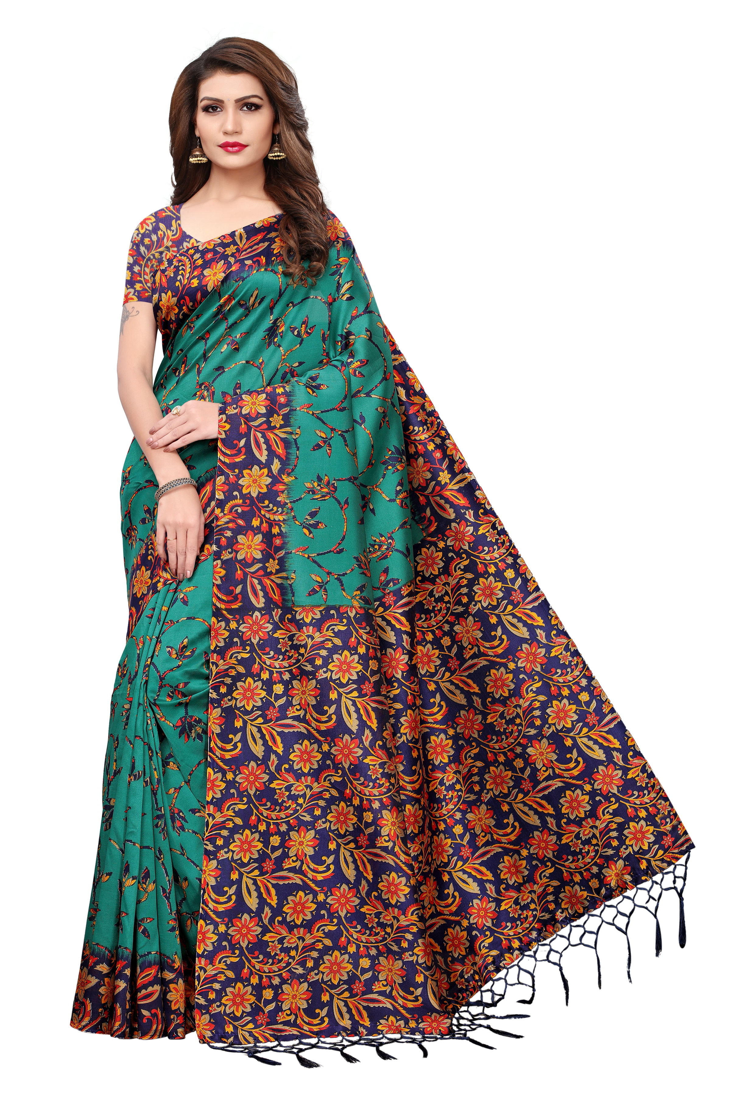 Mysore Fancy Printed Jhalar Saree - Art Silk, 5.5 Mtr Length, 0.8 Mtr Blouse Length | Features Laces Closure, Available In Black, Blue, Red, Green, Yellow