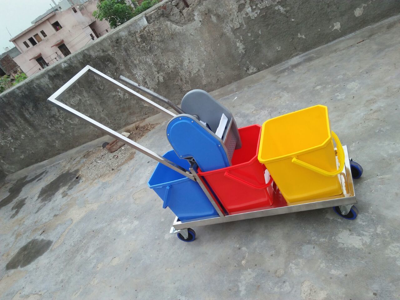3 Bucket Mop Wringer Trolley Stainless Steel 54l Application: Hospital