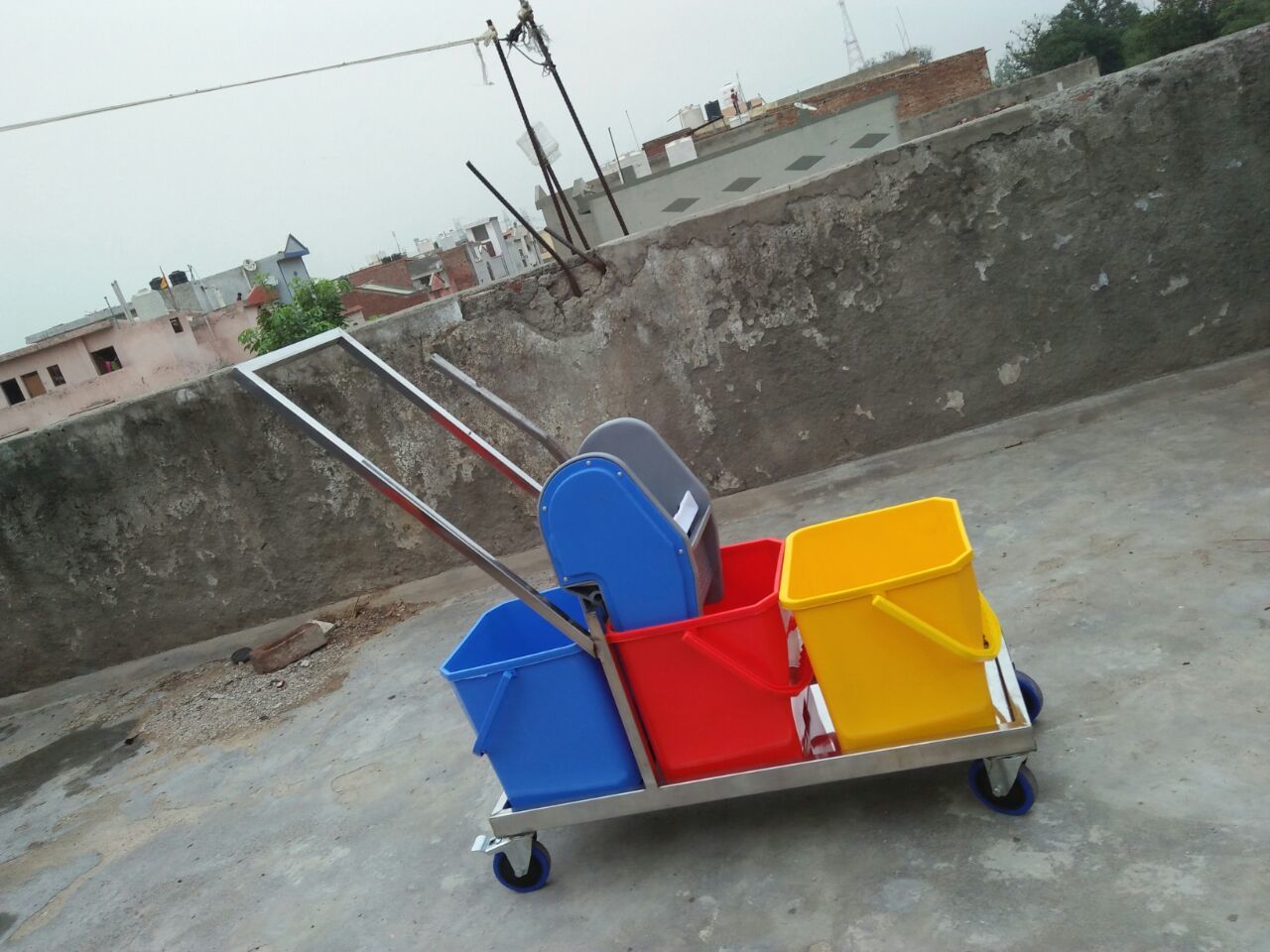 3 Bucket Mop Wringer Trolley Stainless Steel 54l Application: Hospital