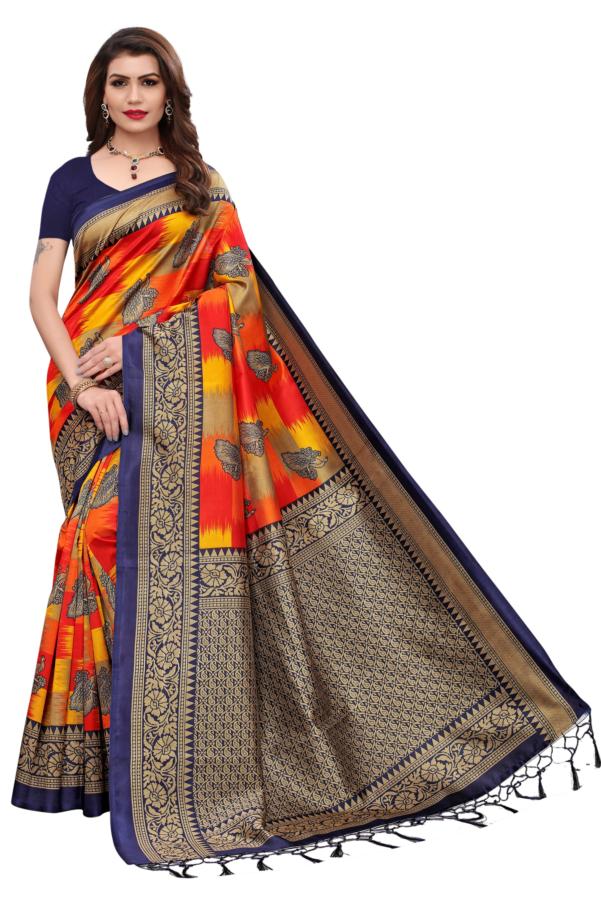 Silky Mysore Jhalar Saree - Mysore Silk, 5.5 Mtr Length, Multi-color, Printed Work, Art Silk Fabric, Lace Closure, Blouse Length 0.8 Mtr