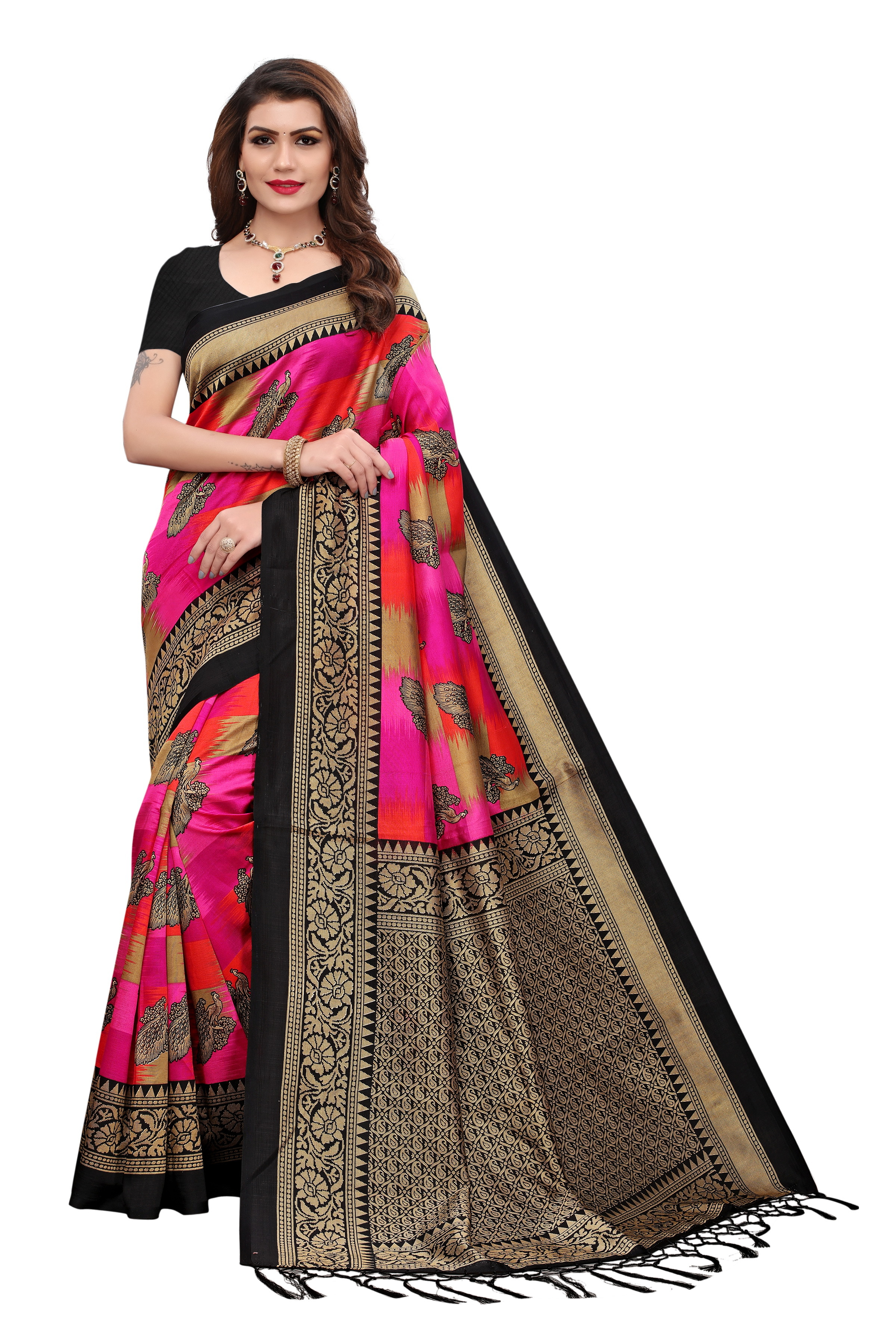 Silky Mysore Jhalar Saree - Mysore Silk, 5.5 Mtr Length, Multi-color, Printed Work, Art Silk Fabric, Lace Closure, Blouse Length 0.8 Mtr