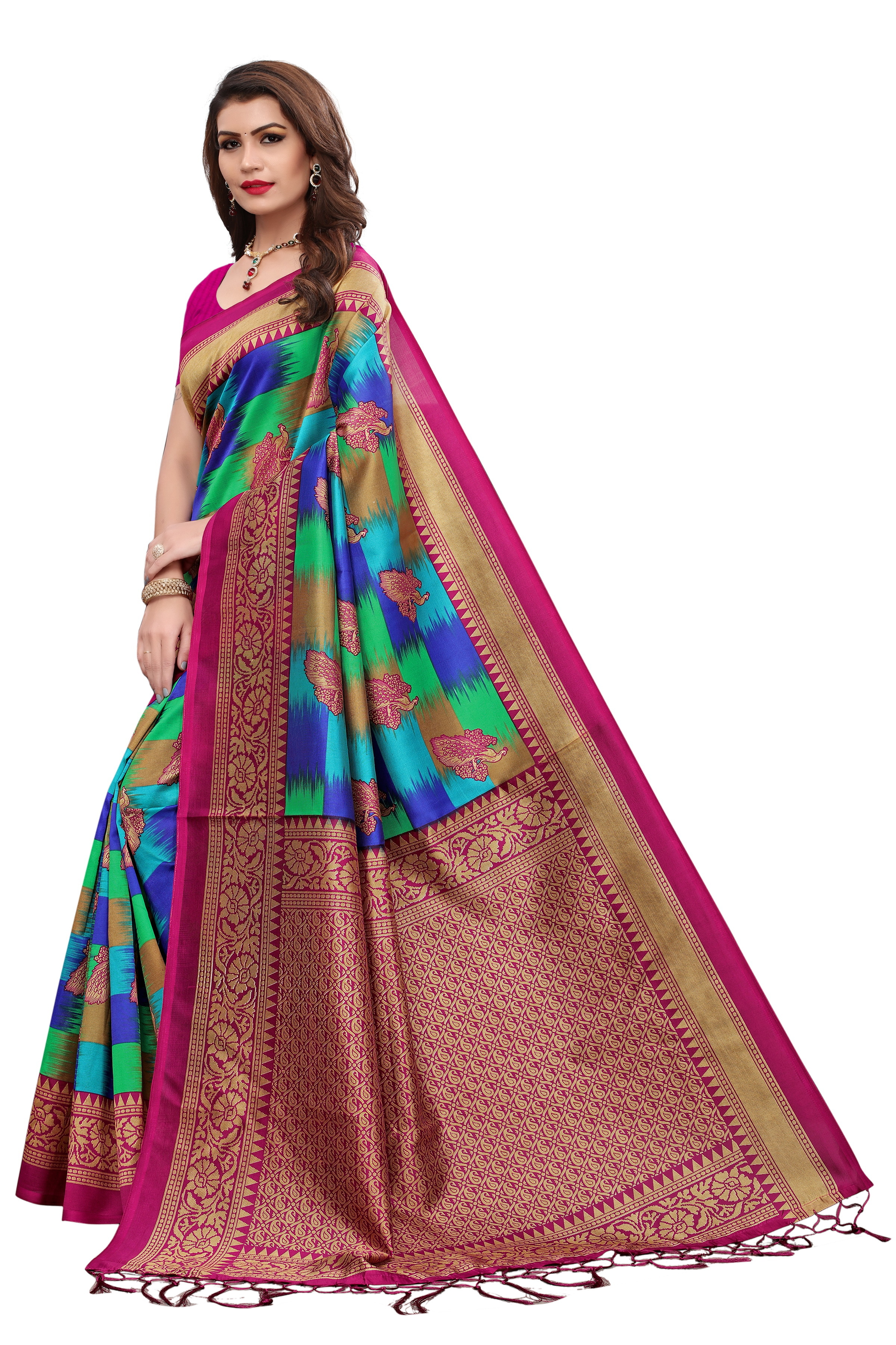 Silky Mysore Jhalar Saree - Mysore Silk, 5.5 Mtr Length, Multi-color, Printed Work, Art Silk Fabric, Lace Closure, Blouse Length 0.8 Mtr